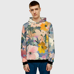 Толстовка-худи мужская Цветы цветочки, цвет: 3D-черный — фото 2