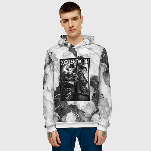 Мужская толстовка XXXTentacion облокотился об зеркало / 3D-Белый – фото 3