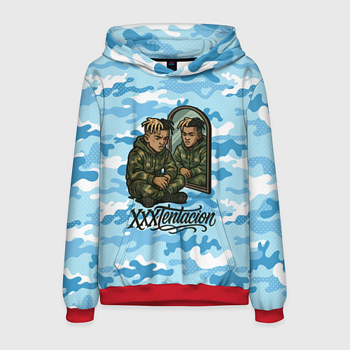 Мужская толстовка XXXTentacion сидит рядом с зеркалом / 3D-Красный – фото 1
