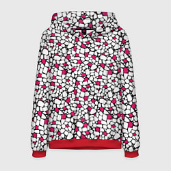 Толстовка-худи мужская Мелкий красно белый мозаичный узор на черном, цвет: 3D-красный