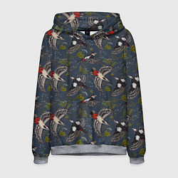 Толстовка-худи мужская Дятлы и цветы, цвет: 3D-меланж