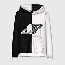 Толстовка-худи мужская Сатурн черно-белый, цвет: 3D-белый
