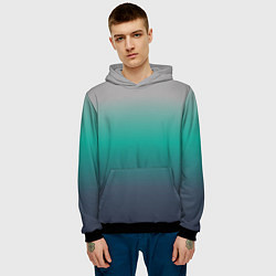 Толстовка-худи мужская Градиент серо-зеленый, цвет: 3D-черный — фото 2