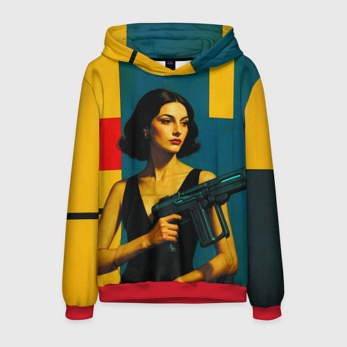 Мужская толстовка Девушка с ретрофутуристическим автоматом поп-арт 1 / 3D-Красный – фото 1