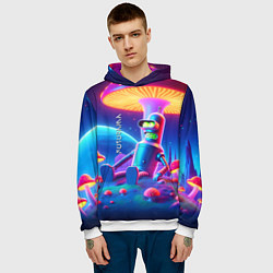 Толстовка-худи мужская Робот-сгибальщик Бендер находится под неоновым мух, цвет: 3D-белый — фото 2
