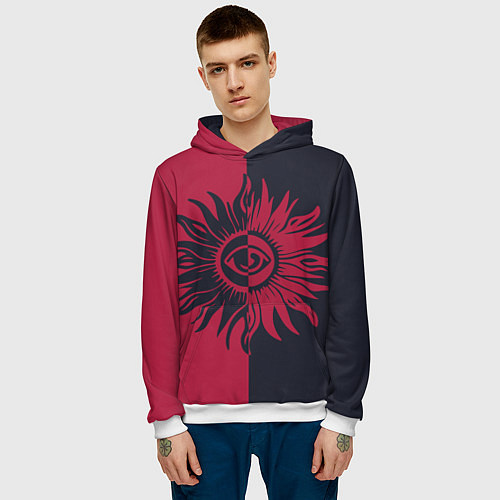 Мужская толстовка Солнце красно-синее / 3D-Белый – фото 3