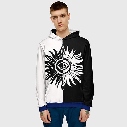 Мужская толстовка Солнце черно-белое / 3D-Синий – фото 3
