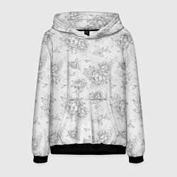 Толстовка-худи мужская Черно-белые цветы - паттерн, цвет: 3D-черный