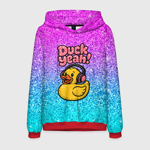 Мужская толстовка Duck yeah - утка в наушниках / 3D-Красный – фото 1
