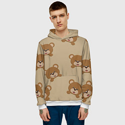 Толстовка-худи мужская Медвежьи мордашки на бежевом, цвет: 3D-белый — фото 2