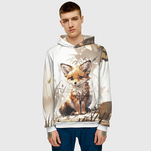 Мужская толстовка Юный лисёнок / 3D-Белый – фото 3
