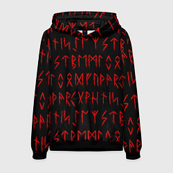 Толстовка-худи мужская Красные символы древних рун крупные - паттерн, цвет: 3D-черный