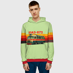 Толстовка-худи мужская Ретро автобус ПАЗ-672 поп-арт, цвет: 3D-красный — фото 2