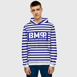 Толстовка-худи мужская ВМФ текстура тельняшки, цвет: 3D-белый — фото 2