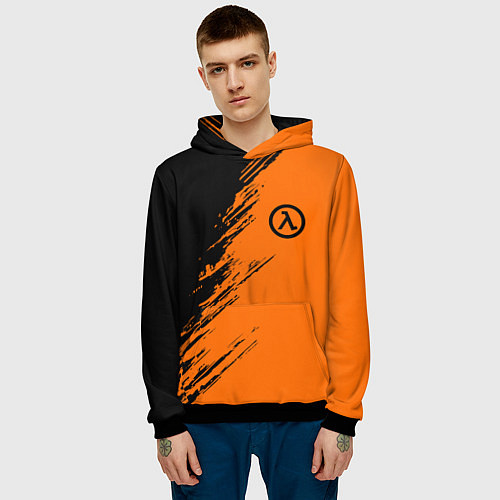 Мужская толстовка Half Life - black and orange / 3D-Черный – фото 3