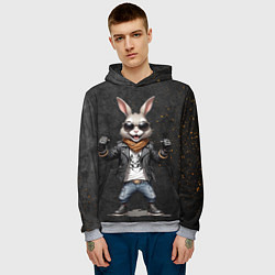 Толстовка-худи мужская Заяц рокер, цвет: 3D-меланж — фото 2
