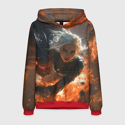 Мужская толстовка Цири и дракон в огне / 3D-Красный – фото 1