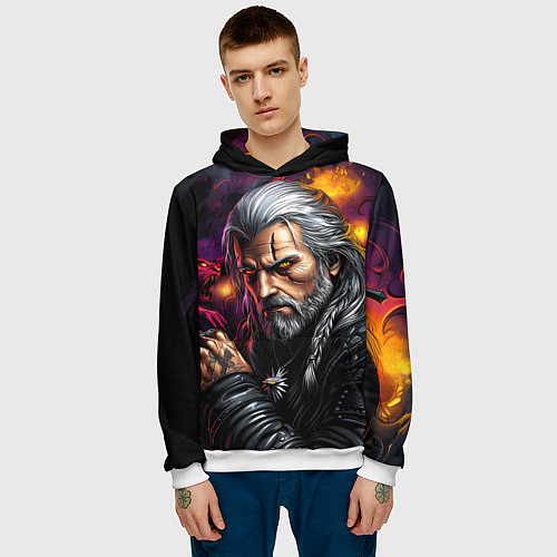 Мужская толстовка Строгий Ведьмак / 3D-Белый – фото 3