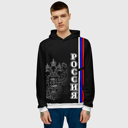 Мужская толстовка Герб России и флаг на груди / 3D-Белый – фото 3