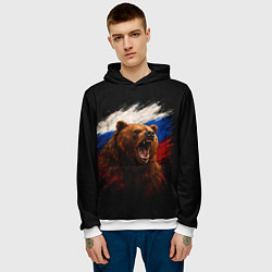 Толстовка-худи мужская Медведь на фоне триколора, цвет: 3D-белый — фото 2