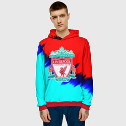 Толстовка-худи мужская Ливерпуль краски текстура, цвет: 3D-красный — фото 2
