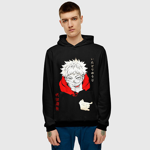Мужская толстовка Магическая битва Итадори двуликий / 3D-Черный – фото 3