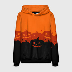 Толстовка-худи мужская Хэллоуин счастливые тыквы, цвет: 3D-черный