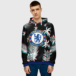 Толстовка-худи мужская Chelsea тропики глитч текстура, цвет: 3D-синий — фото 2