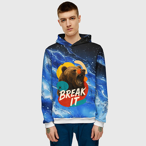 Мужская толстовка Break it злой медведь / 3D-Белый – фото 3