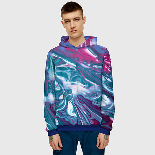 Мужская толстовка Абстракция бело сине красный мрамор / 3D-Синий – фото 3
