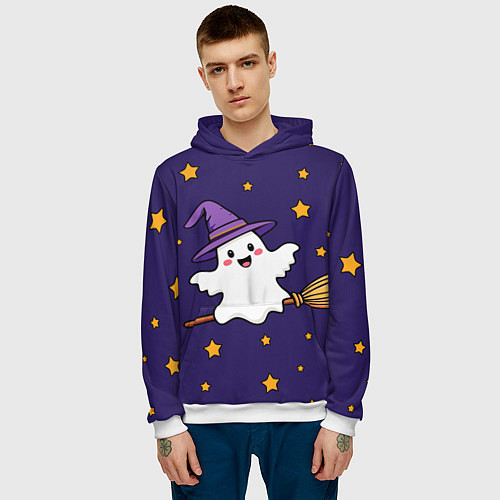 Мужская толстовка Хэллоуин, привидение на метле / 3D-Белый – фото 3