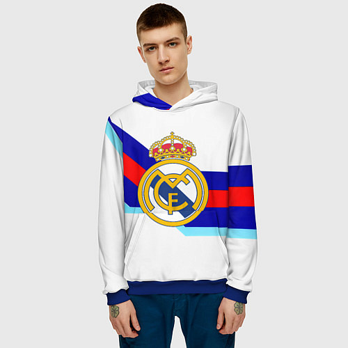Мужская толстовка Real Madrid текстура полосы / 3D-Синий – фото 3