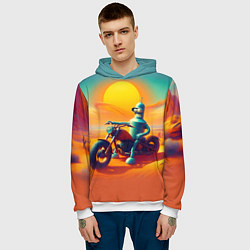 Толстовка-худи мужская Робот Бендер на мотоцикле в пустыне, цвет: 3D-белый — фото 2