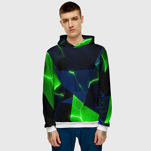 Мужская толстовка Neon tile green / 3D-Белый – фото 3