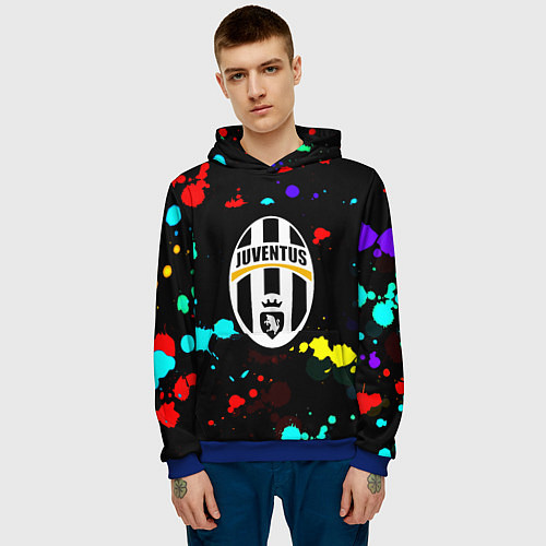 Мужская толстовка Ювентус брызги красок неон / 3D-Синий – фото 3