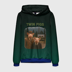 Толстовка-худи мужская Twin Pigs пародия, цвет: 3D-синий