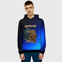 Толстовка-худи мужская Doctor Hoo сова у телефонной будки, цвет: 3D-черный — фото 2
