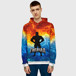 Толстовка-худи мужская Гагачад на фоне огня, цвет: 3D-белый — фото 2