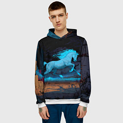 Толстовка-худи мужская Лошадь в синем свете, цвет: 3D-белый — фото 2