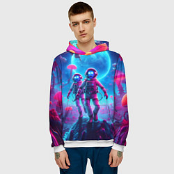 Толстовка-худи мужская Астронавты Морти и Рик на планете розовых неоновых, цвет: 3D-белый — фото 2