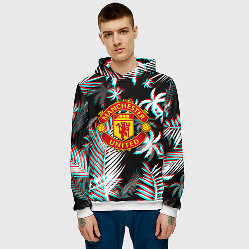 Мужская толстовка Манчестер Юнайтед тропики глитч / 3D-Белый – фото 3