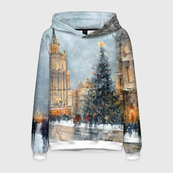 Толстовка-худи мужская Новогодняя Москва, цвет: 3D-белый