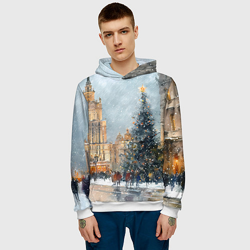 Мужская толстовка Новогодняя Москва / 3D-Белый – фото 3