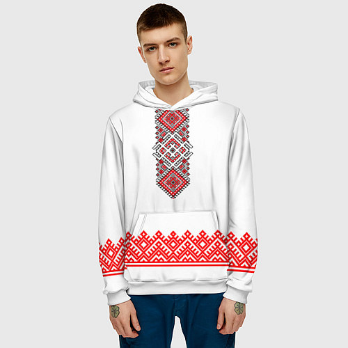 Мужская толстовка Славянская вышиванка с узорами и оберегом / 3D-Белый – фото 3