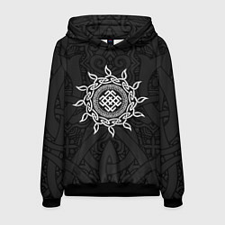 Толстовка-худи мужская Славянский оберег белобог и этнический орнамент, цвет: 3D-черный