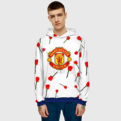 Толстовка-худи мужская Манчестер Юнайтед розы паттерн, цвет: 3D-синий — фото 2