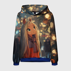 Толстовка-худи мужская Новогодняя лошадка, цвет: 3D-синий