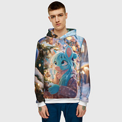 Толстовка-худи мужская Синяя новогодняя лошадка, цвет: 3D-белый — фото 2