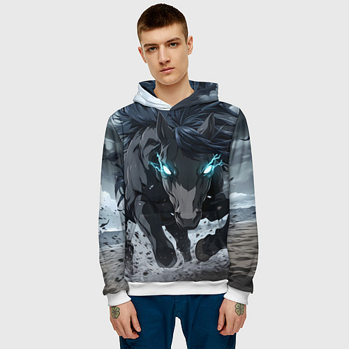 Мужская толстовка Мощный конь / 3D-Белый – фото 3