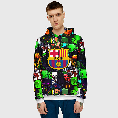 Мужская толстовка Minecraft x barcelona fc / 3D-Белый – фото 3